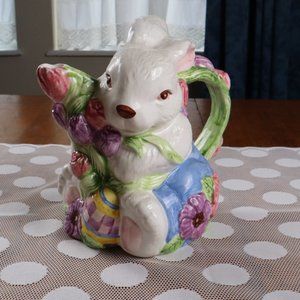 Easter Bunny Rabbit Tulip Ceramic Pitcher 7.5"